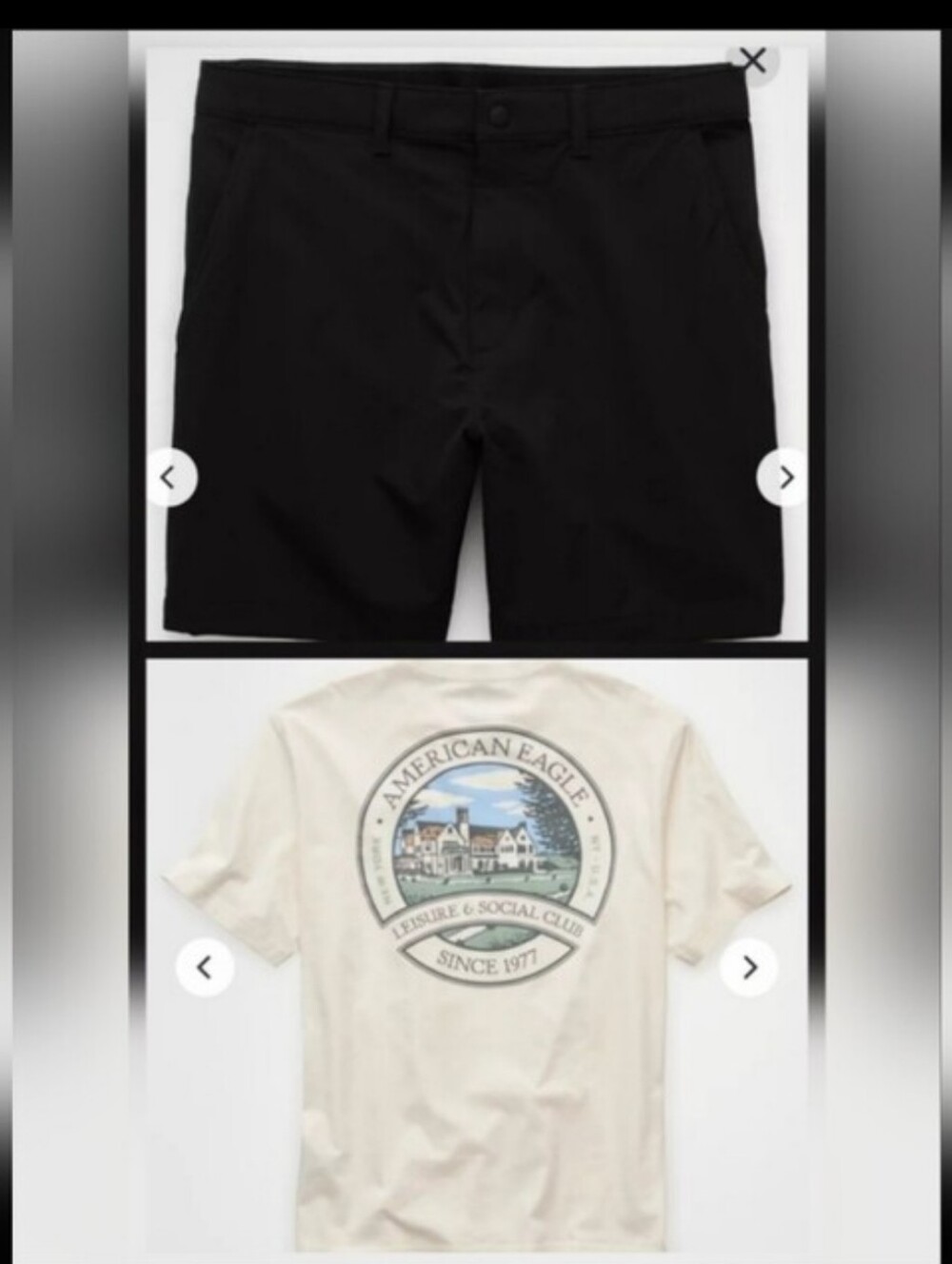 AE Combo Men's Cream Graphic Tee Large & Black Shorts Size 32